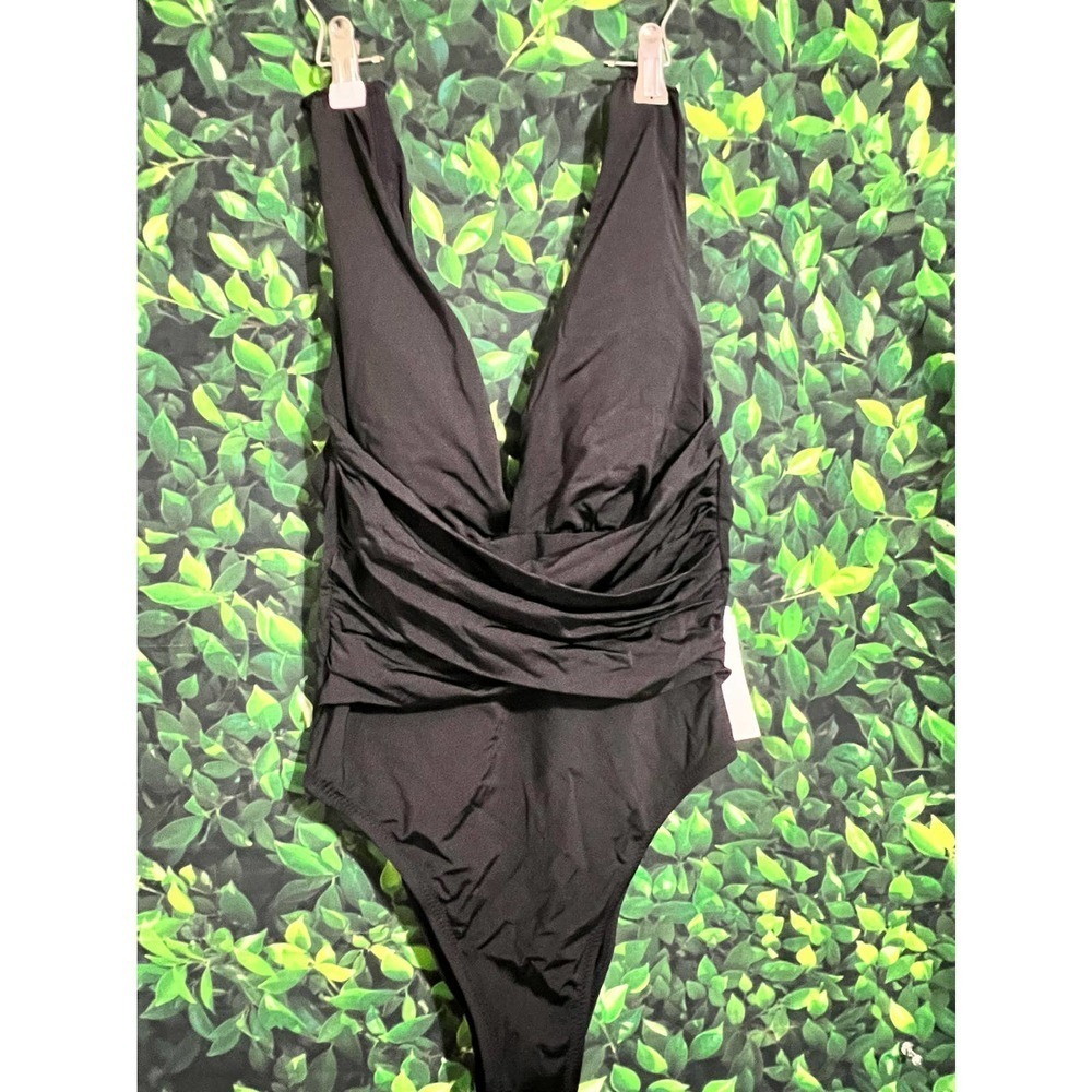 NWT Trina Turk Women's Plunge Wrap Front One Piece Swimsuit - Black Size 6